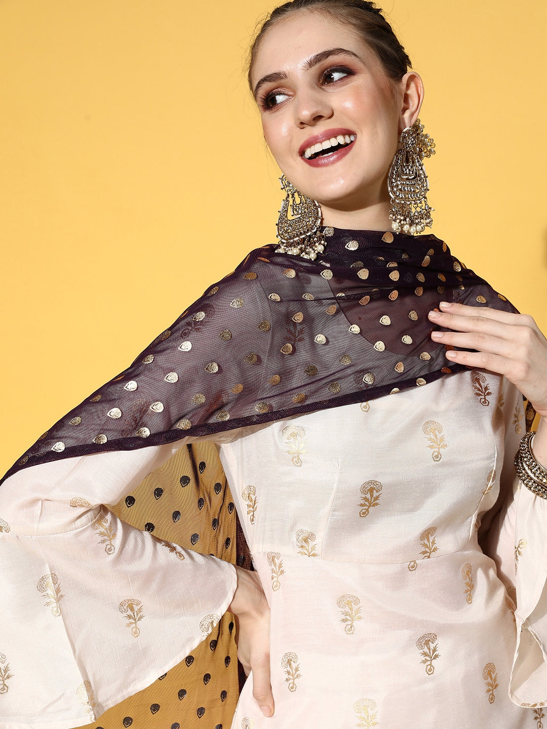 HERE&NOW Women Ethnic Motifs Polyester Print Parade Kurta Set | Grocsy