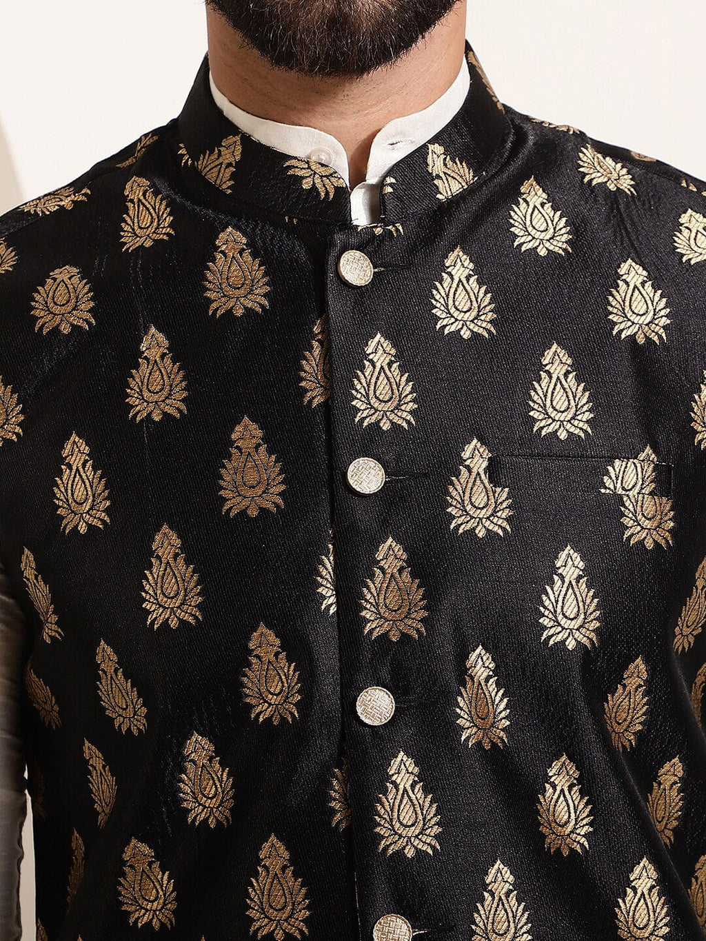 Sojanya Band Collar Straight Kurta & Churidar with Nehru jacket | Grocsy