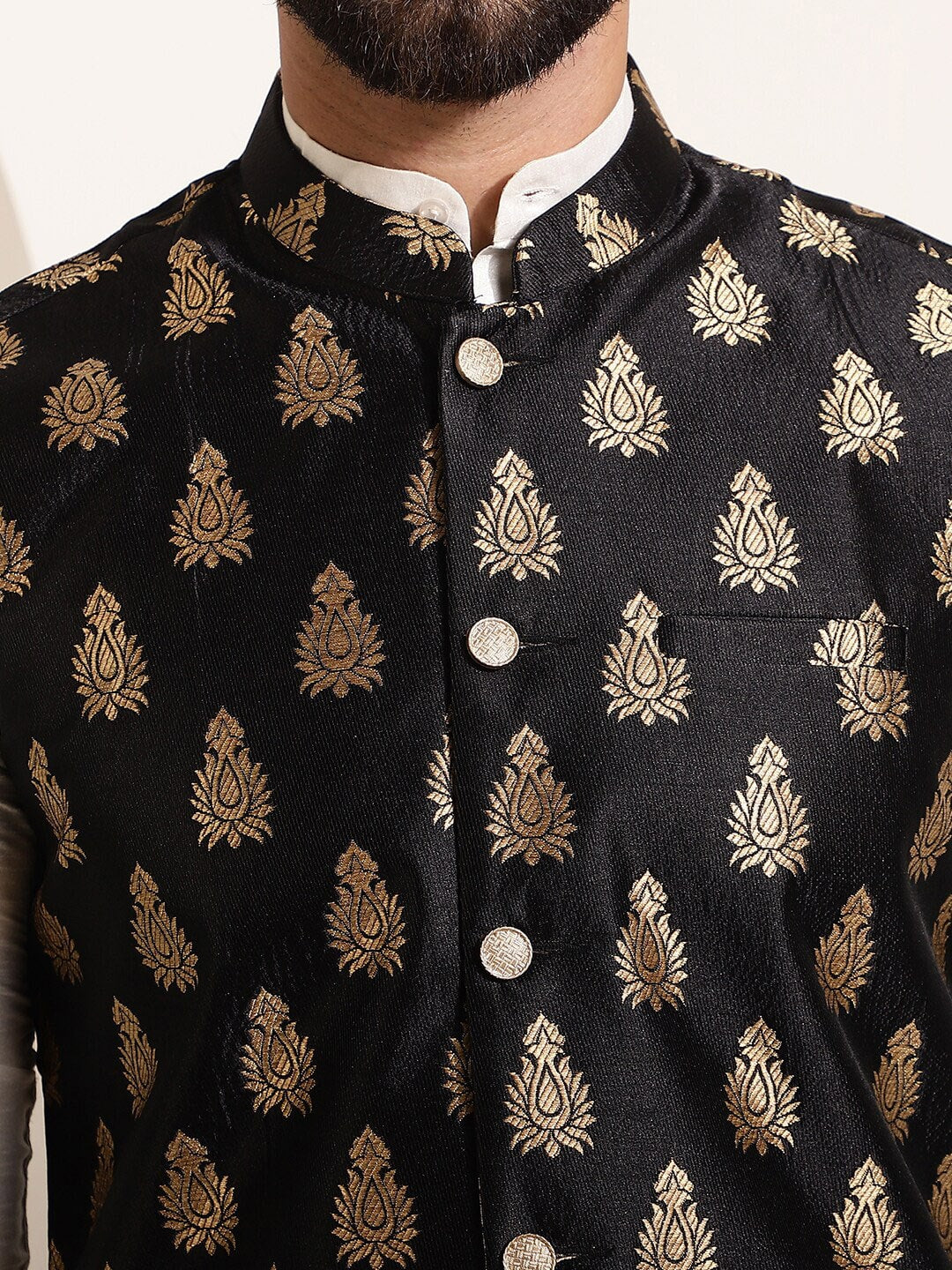 Sojanya Band Collar Straight Kurta & Churidar with Nehru jacket | Grocsy