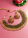 Aadita Gold-Polished Green Pearls Beaded Choker Jewellery Set | Grocsy
