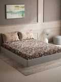 DDecor Grey & Maroon Ethnic Motifs 140 TC Cotton Queen Bedsheet with 2 Pillow Covers | Grocsy
