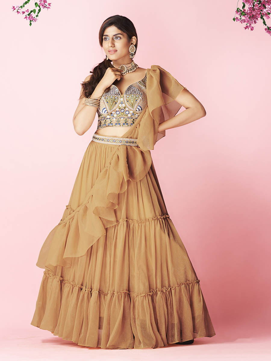 Myra Orange Art Silk Designer Lehenga | Grocsy