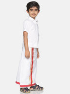 Sethukrishna White Pure Cotton Solid Shirt and Veshti Set For Boys | Grocsy