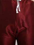 Sojanya Men Maroon & Beige Solid Kurta with Churidar & Printed Nehru Jacket | Grocsy