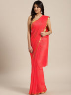Saree Mall Peach-Coloured & Gold-Toned Zari Sarees | Grocsy