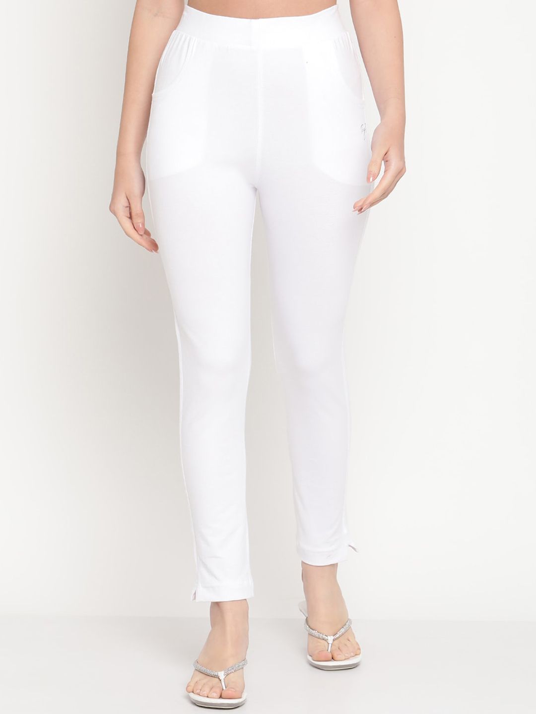 TAG 7 Women Yellow & White Pack of 2 Straight Fit Ankle-Length Leggings | Grocsy