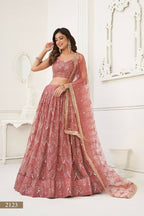 Eilara Glamorous Onion Pink Net With Sequins And Thread Embroidery Real Mirror Work Lehenga Choli For Wedding | Grocsy