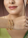 NVR Women's Set of 2 Gold-Polished Handcrafted Adjustable Bangles | Grocsy