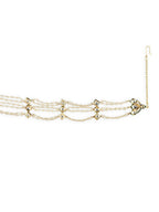 Gold-Polished White Kundan-Studded Pearl Head Chains - Ruby Raang | Grocsy