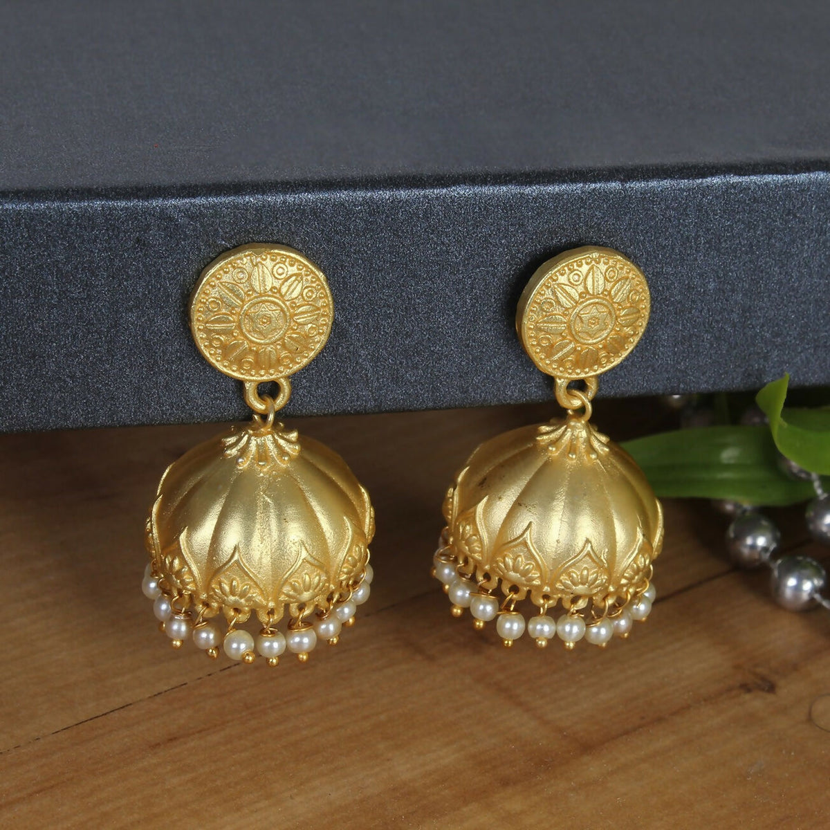 Joban Fashion Women Matte Gold Brass Jhumka | Grocsy