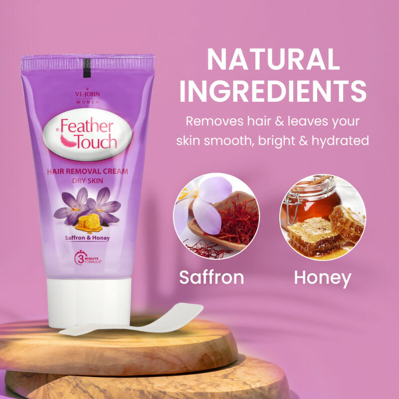 VI-JOHN Feather Touch Saffron & Honey Hair Removal Cream for Women for Dry Skin, Suitable for Legs, Underarms, Bikini Line, Arms | Grocsy