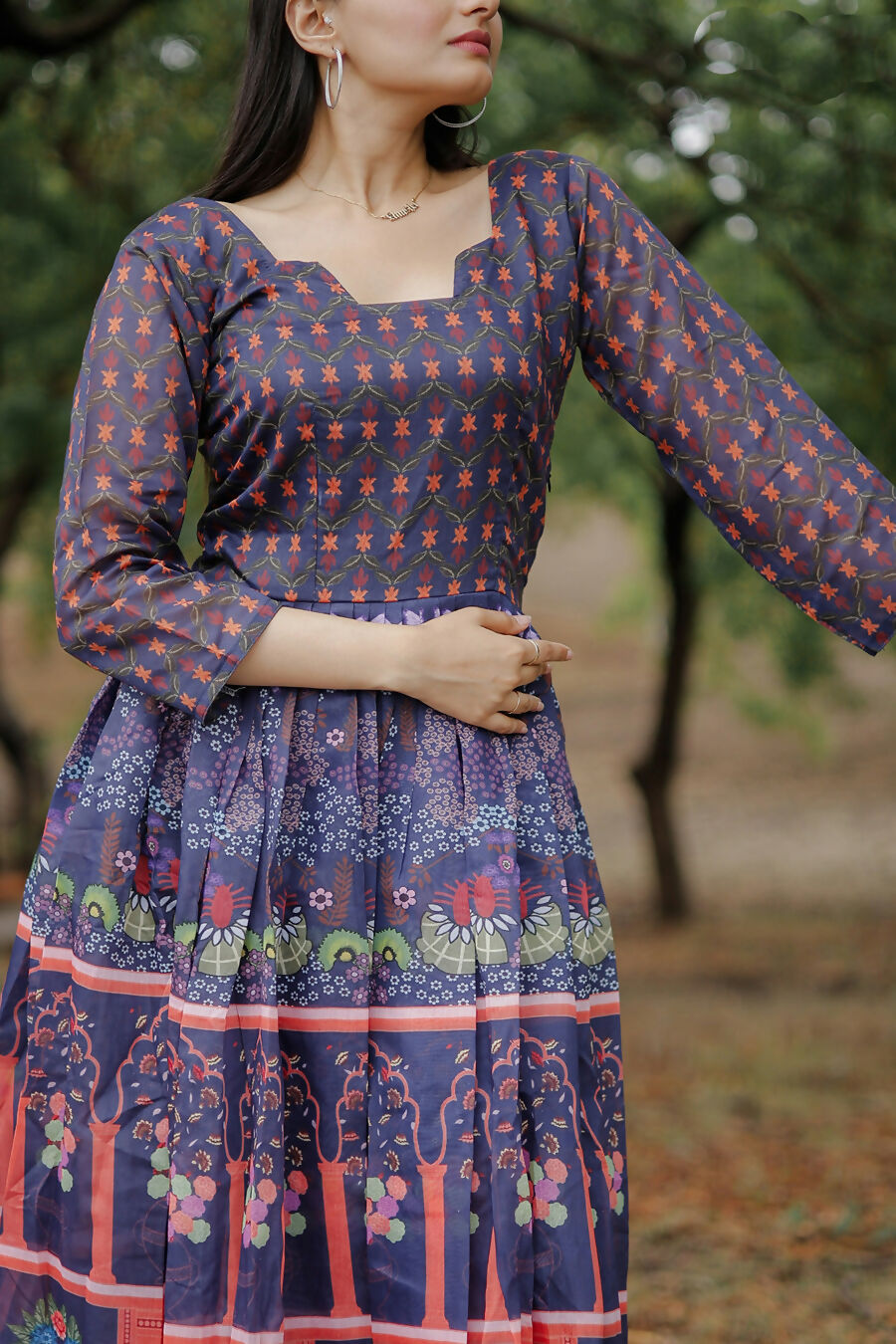 Aayaa Pure Chanderi Gown With Heavy Digital Print - Multi Color | Grocsy