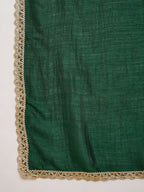 The52 Women's Beautiful Embroidery Work Vichitra Silk Fabric Flared Kurta Pant and Dupatta Set-Green | Grocsy
