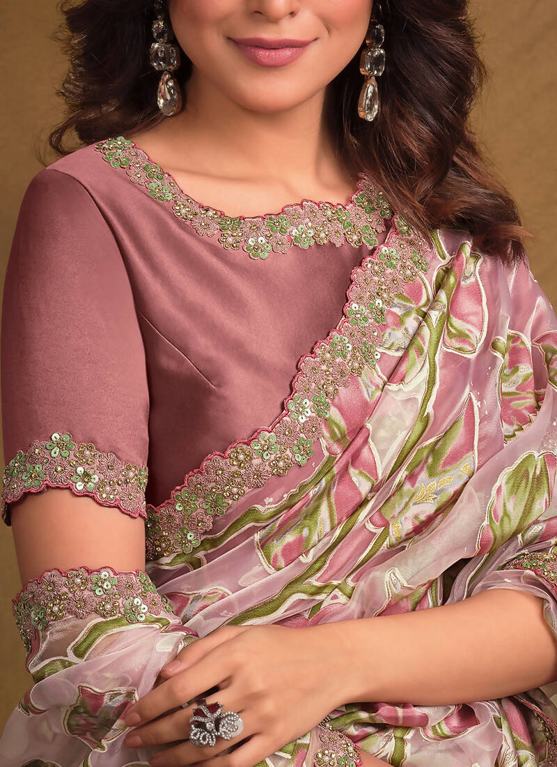 Mauve Burning Tissue Designer Saree with Unstitched Blouse - Norita Mahitha | Grocsy