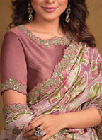Mauve Burning Tissue Designer Saree with Unstitched Blouse - Norita Mahitha | Grocsy