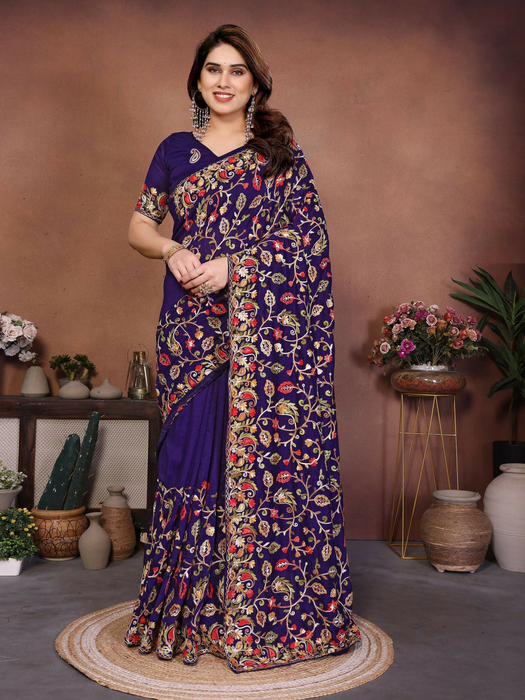 Teeya Creation New Latest Party Wear Lucknowi Soft Silk Saree-Purple | Grocsy