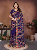 Teeya Creation New Latest Party Wear Lucknowi Soft Silk Saree-Purple | Grocsy