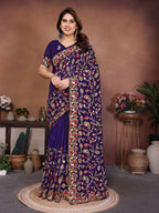 Teeya Creation New Latest Party Wear Lucknowi Soft Silk Saree-Purple | Grocsy