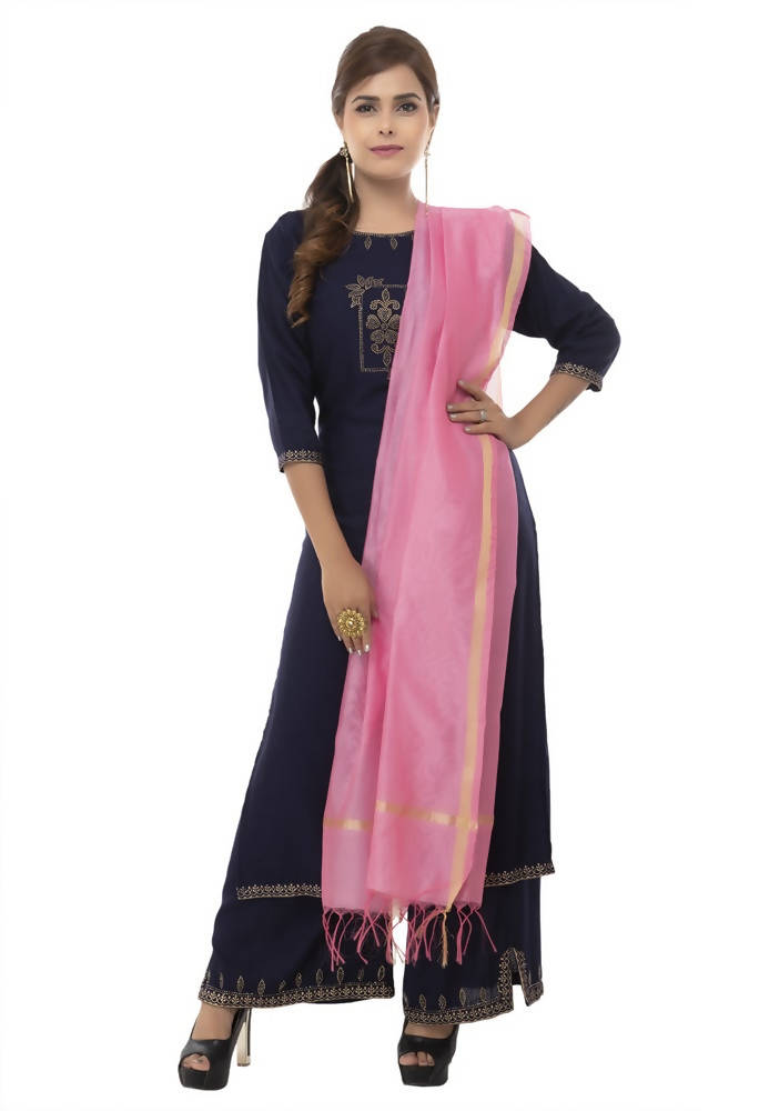 Mominos Fashion Baby Pink Banarsi Piping Dupatta | Grocsy