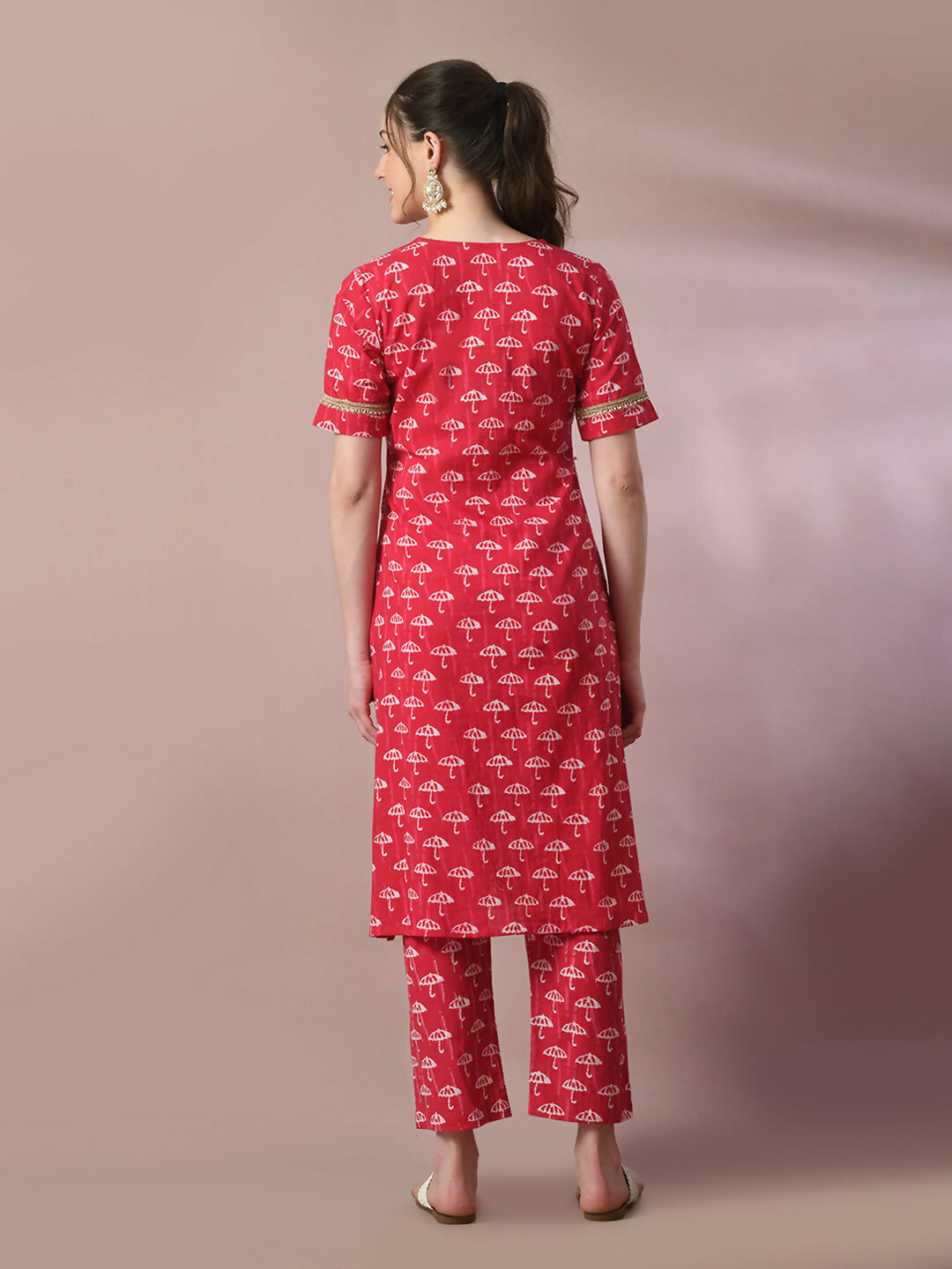 Myshka Women's Pink Printed Cotton Straight Party Kurta Set | Grocsy