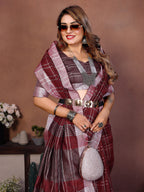 Anaita Maroon Weaving Linen Cotton Saree With Blouse | Grocsy