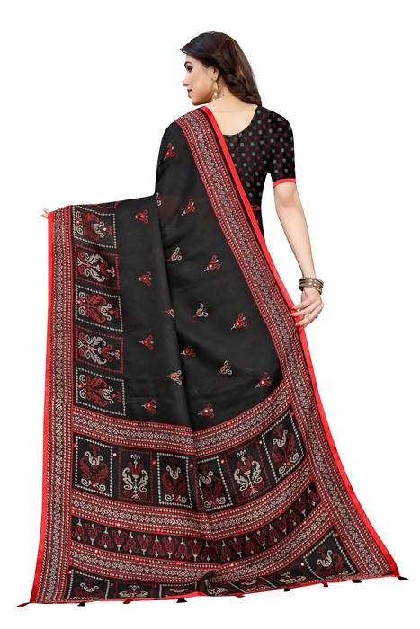 Vamika Embroidery Black Jute Silk Saree (Jhulka Black) | Grocsy