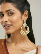 Nuyug 22K Gold-Plated Elegant Kundan Studded & Beaded Floral Chandbali Earrings | Grocsy