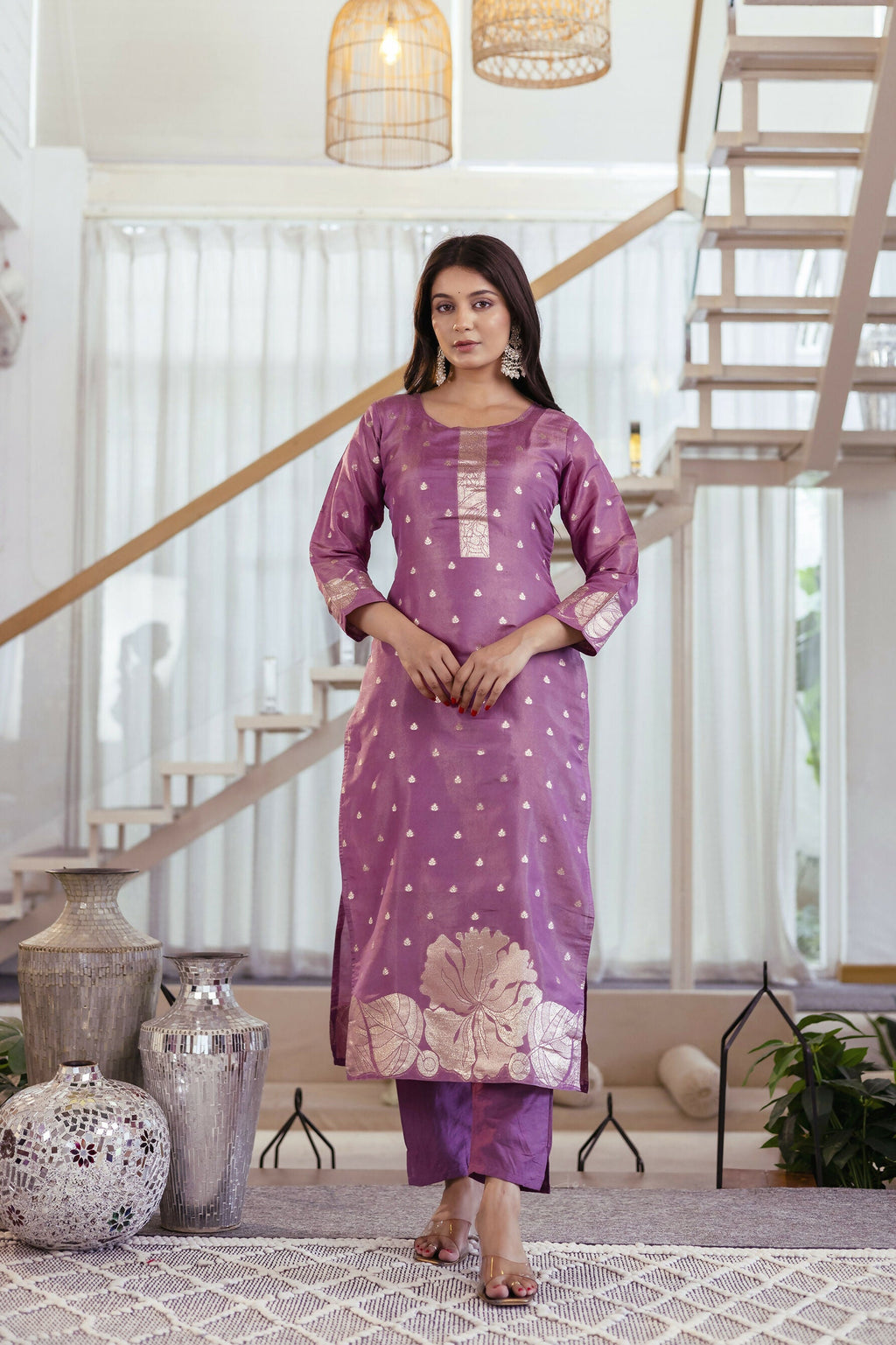 The52 Women's Beautiful Jacquard Butti Work Simmer Jacquard Fabric Straight Kurta Pant and Dupatta Set | Grocsy