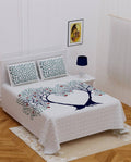 Vamika Printed Beautiful Cotton White Bedsheet With Pillow Covers (PM 2Tree Grey) | Grocsy