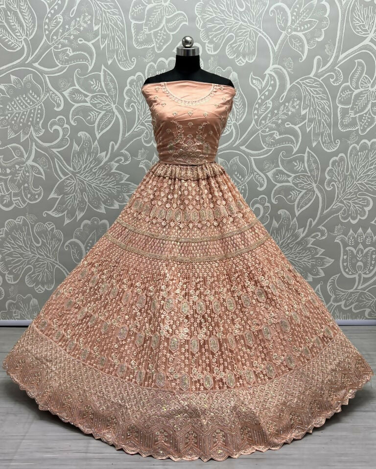 Jyoti Fashion Women's Peach Heavy Net Fancy Dori, Multi Thread, Rainbow Sequins and Diamond Work Wedding Lehenga Choli | Grocsy