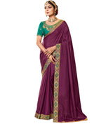 Purple Solid Vichitra Saree With Unstitched Blouse Piece - Selena | Grocsy