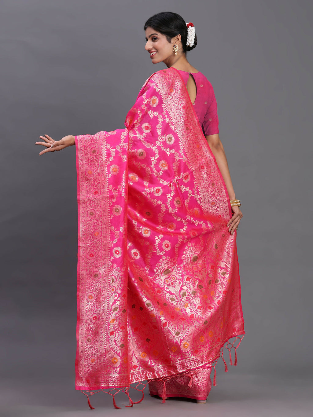 Shree Shyam Fashion Banarasi Silk Pink Saree | Grocsy