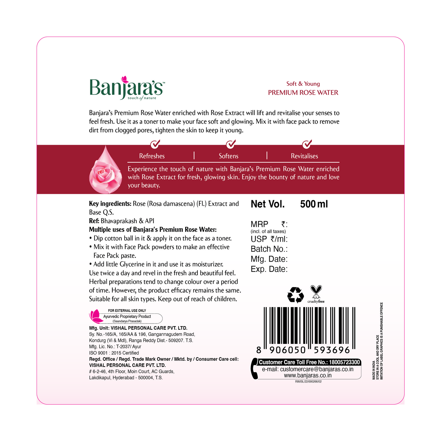 Banjara's Premium Rose Water | Grocsy