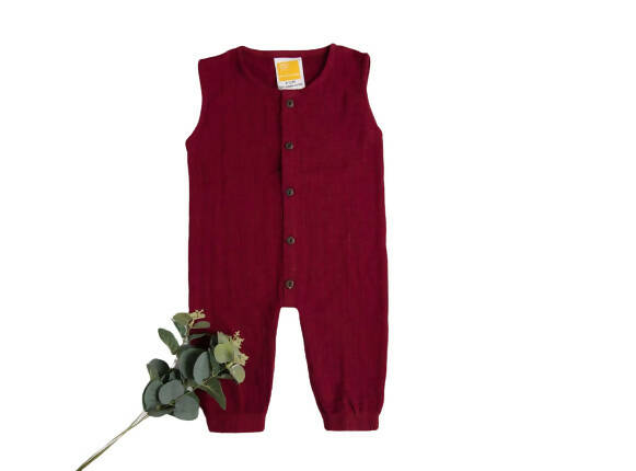 Sunshine Baby Cute Organic Muslin Cotton Sleeveless Full Length Rompers For Babies - Maroon | Grocsy