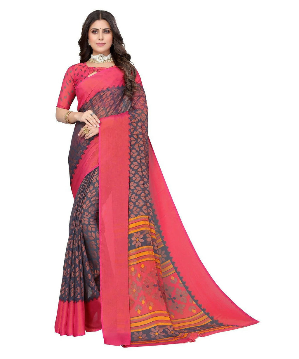 Vamika Grey Chiffon Brasso Bollywood Style Woven Saree (ALIZA GREY) | Grocsy