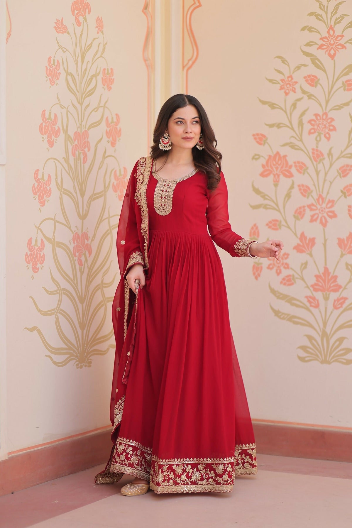 Joban Fashion Maroon Georgette Sequence Embroidery Work Kurta Set | Grocsy