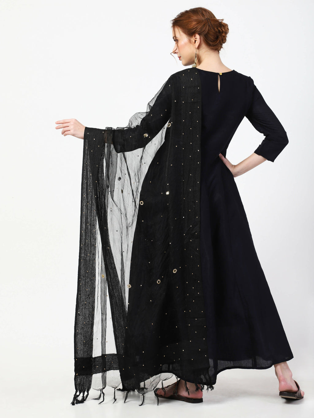 Cheera Embellished Party Wear Anarkali Dress with Dupatta - Black | Grocsy