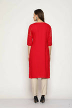 Maai Rayon Hand Printed Kurta Red | Grocsy