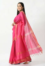 Mominos Fashion Moeza Pink Bhagalpuri Handloom Silk Raj Shree Saree with unstitched Blouse piece | Grocsy