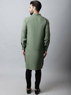 Even Apparels Green Color Linen Solid Men's Kurta With Shirt Collar (LN944) | Grocsy