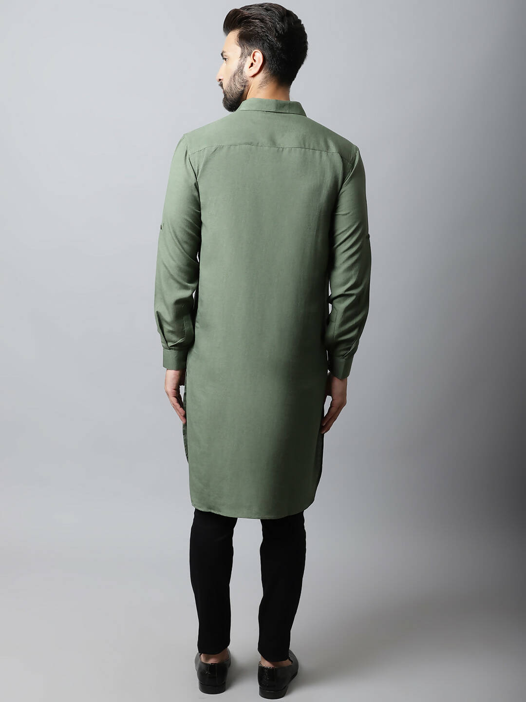 Even Apparels Green Color Linen Solid Men's Kurta With Shirt Collar (LN944) | Grocsy