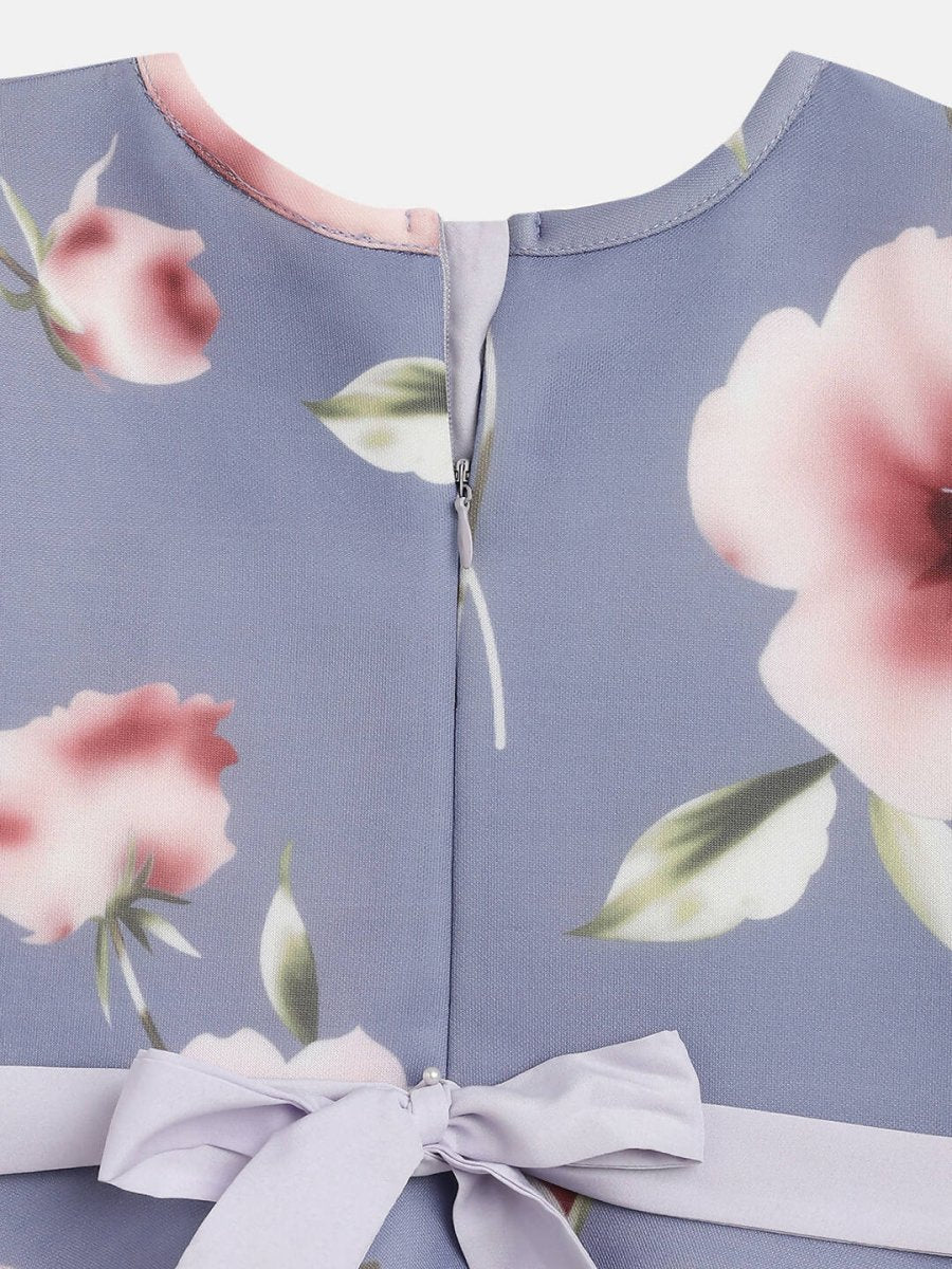 Ahalyaa Light Blue Digital Print Floral Kids Dress For Girls | Grocsy