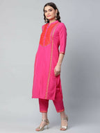 Ahalyaa Womens Pink Crepe Printed Kurta Pant Set | Grocsy