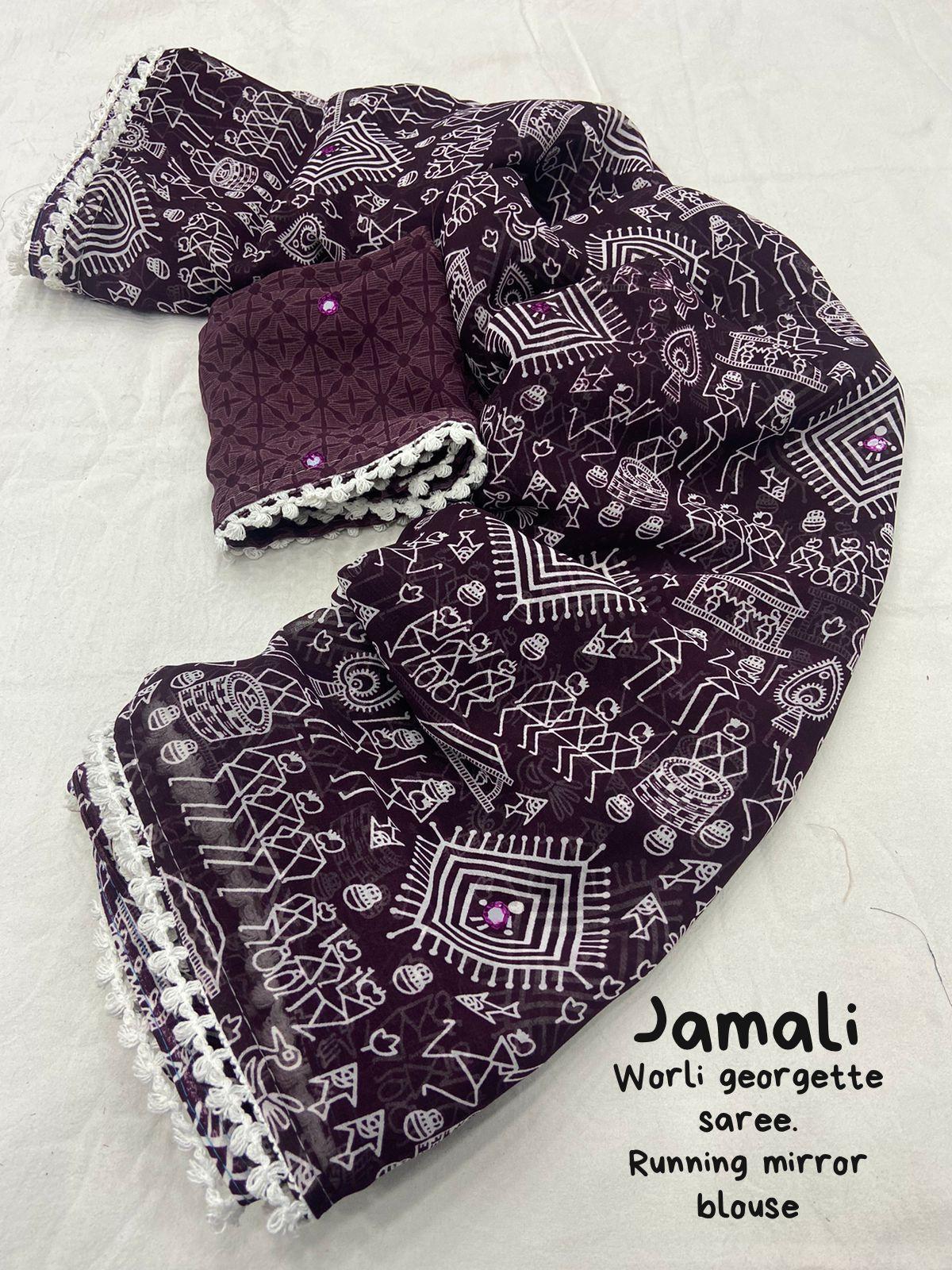 Jambali Poly Georgette Ethnic Motifs Saree with Unstitched Blouse - A2M | Grocsy