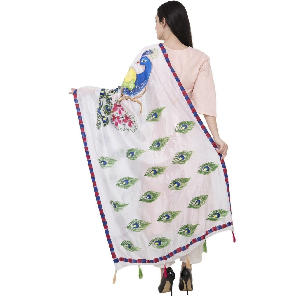 A R Silk Silk Peacock Multi Fancy Dupatta Color White Dupatta or Chunni | Grocsy