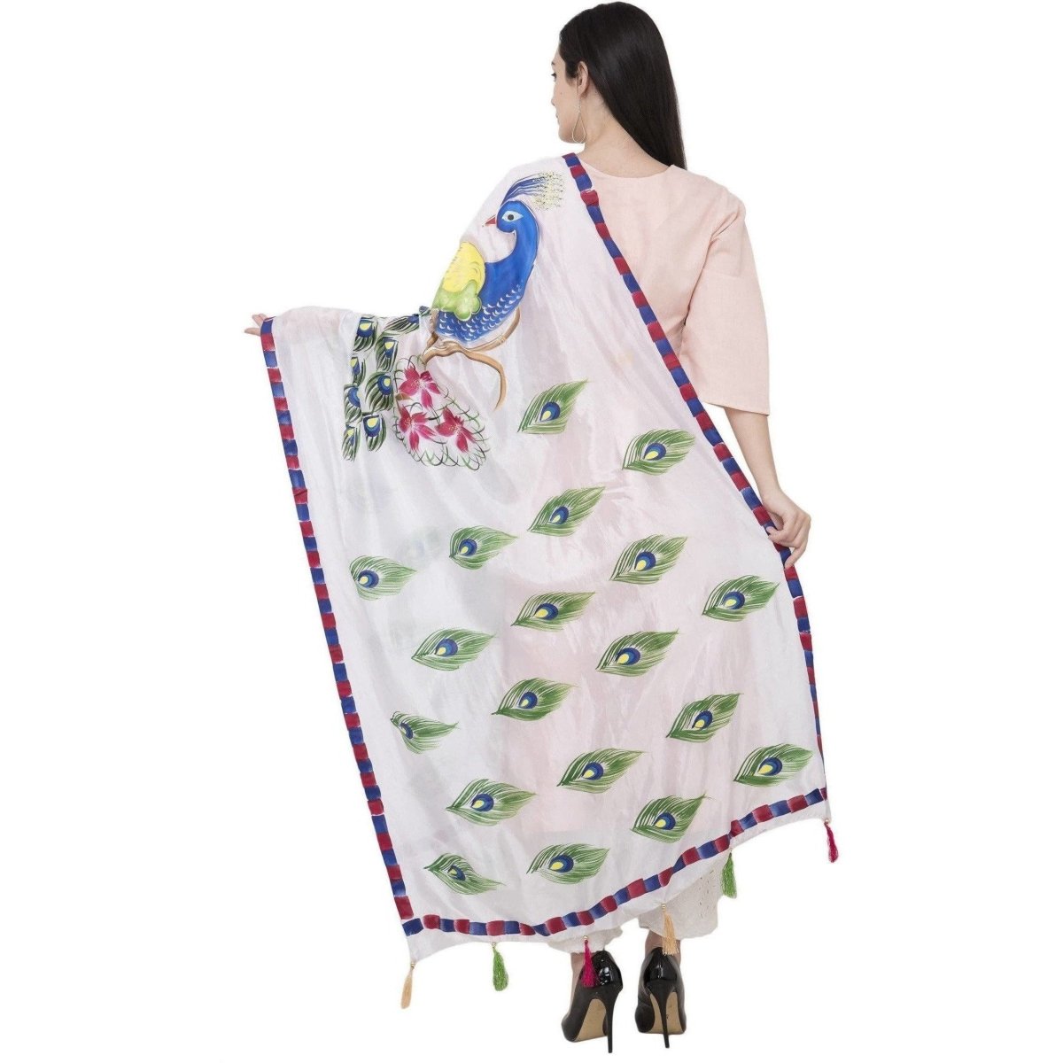 A R Silk Silk Peacock Multi Fancy Dupatta Color White Dupatta or Chunni | Grocsy