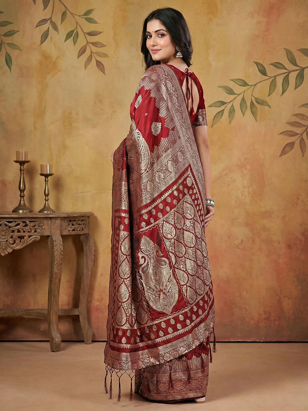 Shree Shyam Fashion Maroon Silk Blend Saree | Grocsy
