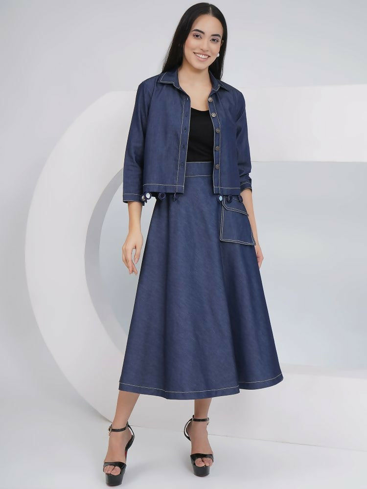Joban Fashion Black Cotton Denim A Line Skirt With Inner And Jacket | Grocsy