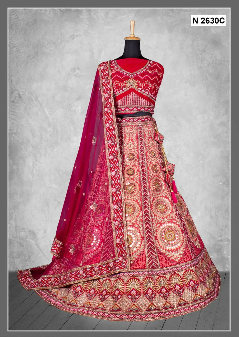 Red Velvet Zardosi Work With Pure Mirror Work Lehenga Choli - Nimaya Tyohar | Grocsy