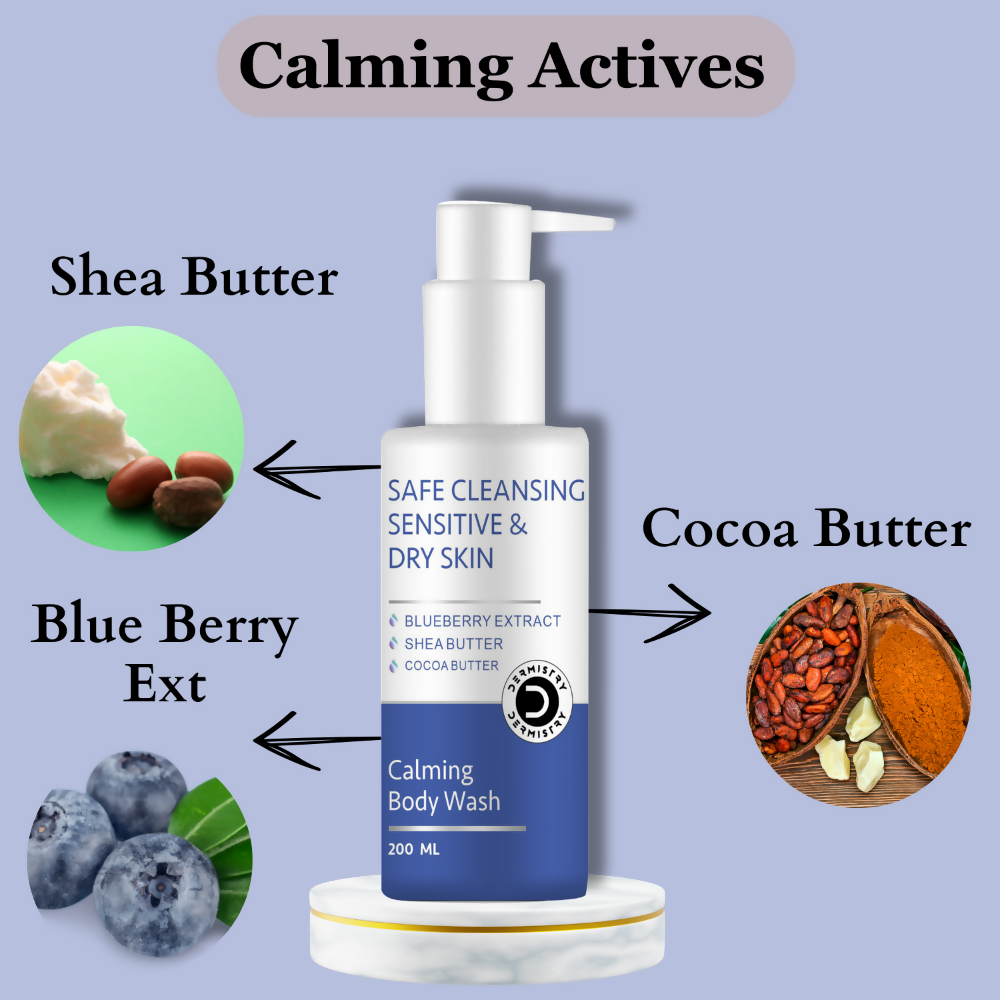 Dermistry Sensitive & Dry Skin Care Calming Soothing Body Wash Safe Soap Free Cleanser Blue Berry | Grocsy